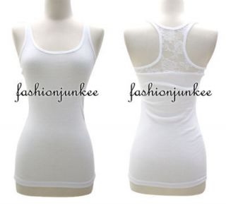 white lace wifebeater racer back long tank top ribbed s