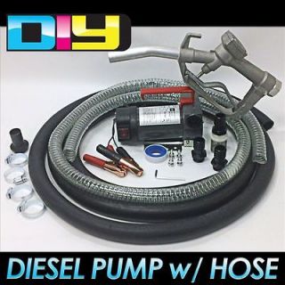 12V Portable Iron Fuel Transfer Pump With Nozzle & 12 Hose For Diesel 