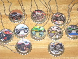 monster trucks ball chain bottle cap necklace party favors lot of 20