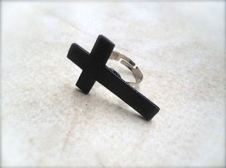 Necklace satanic inverted cross UPSIDE DOWN tiny SIDEWAYS ring NEW 