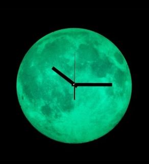 Glow in the Dark Moon Clock Glows at night Room Wall Clock Decor for 