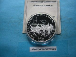 DAY LANDING WWII HISTORY OF AMERICA 999 SILVER $20 LIBERIA 2001 COIN 