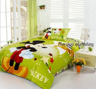 STUNNING DISNEY MICKEY MOUSE TWIN 7PC GREEN COMFORTER IN A BAG 
