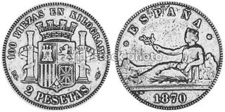  Spain 2 Pesetas, 1870