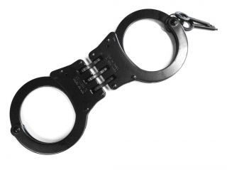 Black Steel Chain Double Lock 3 Hinged Heavy Duty Handcuffs 2 Keys