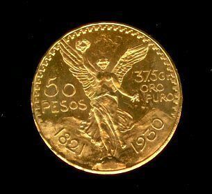 1930 GOLD MEXICO 50 PESOS SCARCE MINT STATE DATE 1.2 OZS