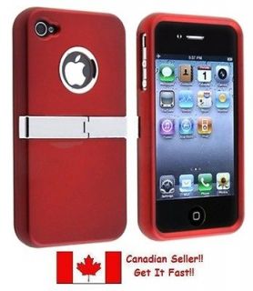 Deluxe Red Hard Case Cover With Chrome Stand for Apple iPhone 4S 4 4G 