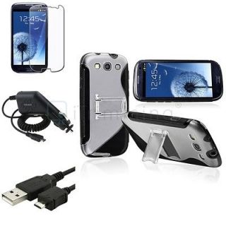Black TPU Case+Clear LCD+Cable+Car Charger For Samsung Galaxy S 3 S 