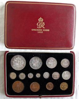 1937 15 coin specimen proof year set with maundy cased