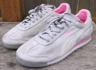 puma roma shoes sz 10 gray suede with pink accents