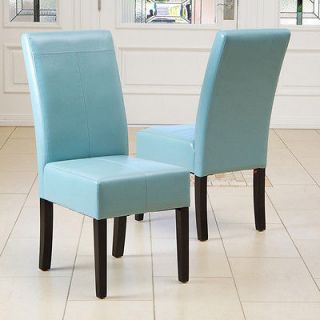 Set of 4 Elegant Design Teal Blue Leather Armless Parsons Dining 