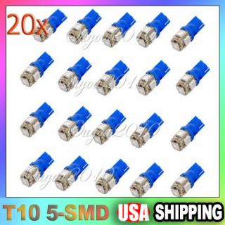 20X T10 194 168 W5W 5 SMD 5050 Blue LED Car Wedge Tail Side Light Lamp 
