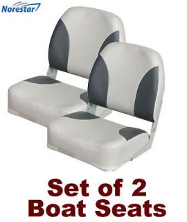 New Set of 2 Deluxe Heavy Duty Folding Boat Seats, Grey/Charcoal 