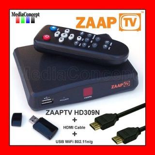 ZAAPTV IPTV Receiver HD309N ZAAP TV + HDMI Cable + WiFi Dongle, NEW 