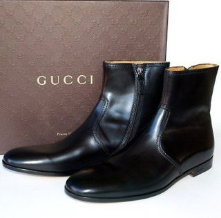GUCCI New Mens Black Leather Shoes Boots sz 10.5   11.5 Authentic Made 