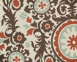 Suzani Fabric / Cotton Rust Brown Aqua Suzani Upholstery or Drapery 