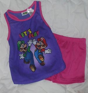 NEW Sz 4 5 Super Mario Brothers Pajamas Shirt Shorts Girls Purple