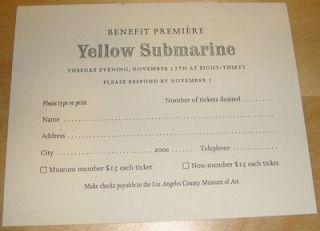 Yellow Submarine The Beatles Movie Premiere Invitation Film 
