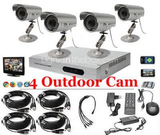 Channel CCTV DVR Kit H.264 4x Outdoor Alarm Recording IR Color 