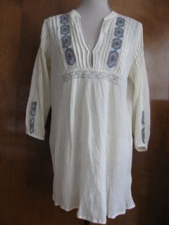   womens off white 100% cotton embroidered tunic top Xsmall,Small $258