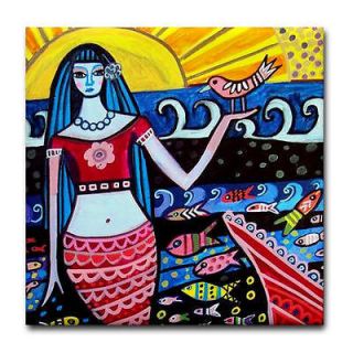 Mermaid Art Tile   Fantasy Fish   Mexican Folk Art Ceramic Heather 
