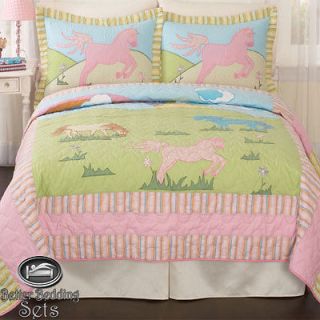 Girl Children Kid Cowgirl Horse Pony Quilt Bedding Set For Twin Full 