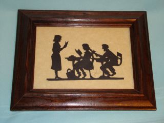 Framed Silhouette of Children in School Hand Cut and Signed 1993