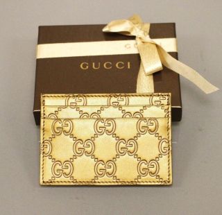 New Authentic GUCCI Guccissima Leather Card Holder Case Wallet Gold