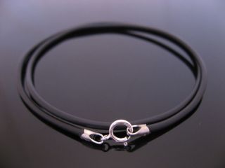 2mm Black Rubber Cord & Sterling Silver Necklace 12 14 16 18 20 