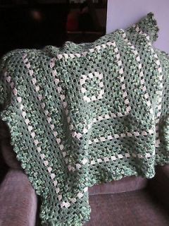 Baby Afghan Blanket Comforter Hand Crochet Large Granny Square Green 