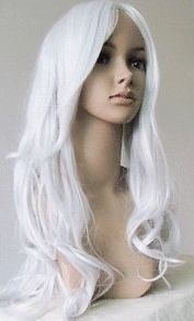 New Long Wavy Silver white cosplay party hair Wig