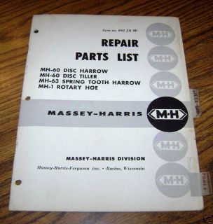 massey harris 60 disc 1 rotary hoe parts catalog mh
