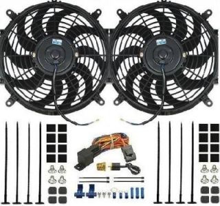 DUAL 14 INCH ELECTRIC FAN W/ THERMOSTAT SWITCH KIT 39 UNIVERSAL HOT 