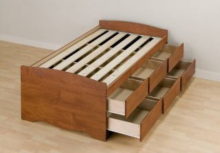 prepac cherry tall twin platform storage bed 6 drawers time