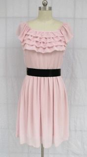 BL1039 LIGHT PINK RUFFLE FRONT w/BELT BRIDESMAID WEDDING PROM COCKTAIL 
