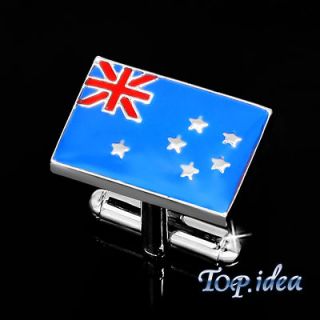 XMAS GIFT AUSTRALIAN FLAG BLUE ENAMEL STAR SILVER TONED WEDDING MENS 