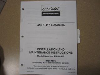cub cadet 485 loader owners maintenance manual 