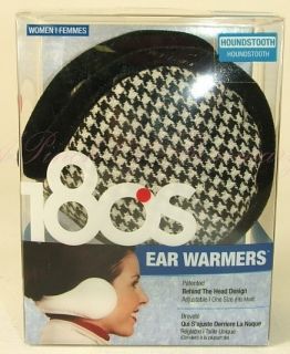 180s Womens Ear Warmers Muffs Houndstooth Black White