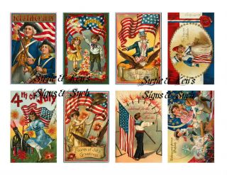 Vintage Postcard 4th of July Stickers Scrapbooking