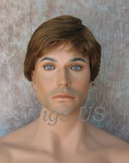 MENS WIGS Short layers left side skin part Medium Brown wig FS1