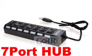 New 7 Port USB 2 0 Hub with LED Light on Off Switch for Laptop PC 