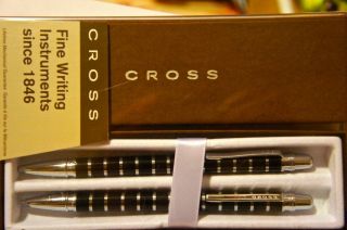 CROSS Helios Ballpoint Pen+.7mm Pencil Set Black and Chrome Stripe 