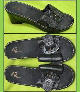 A2 by Aerosoles 8 M slip on clog shoes Women Black Genuine Leather 