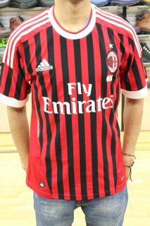 AC Milan Fly Emirates Scarlet Black Striped Authentic Adidas Soccer 