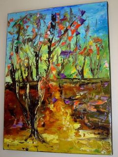   Modern Contemporary Oil Knife Painting Forest Eugenia Abramson