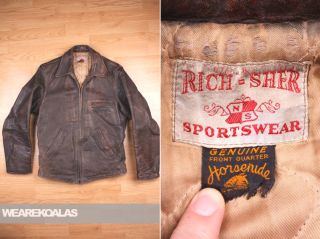 Vtg Rich Sher 40s Brown Horsehide Leather Motorcycle Aviator Sport 