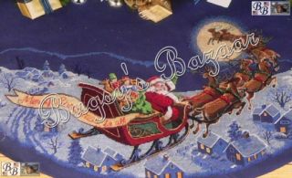   Gold HERE COMES SANTA TREE SKIRT Christmas Counted Cross Stitch Kit