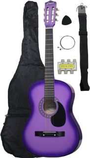 New Crescent Beginner Purple Acoustic Guitar Gigbag Strap Tuner Lesson 