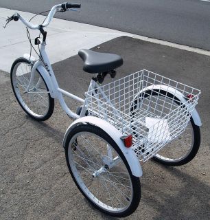 NEW 3 Wheel Adult 24 Tricycle 6 Speed Bicycle Trike ~ RED, WHITE 