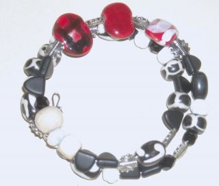 African Trade Kazuri Bead Bracelet Red Black and White